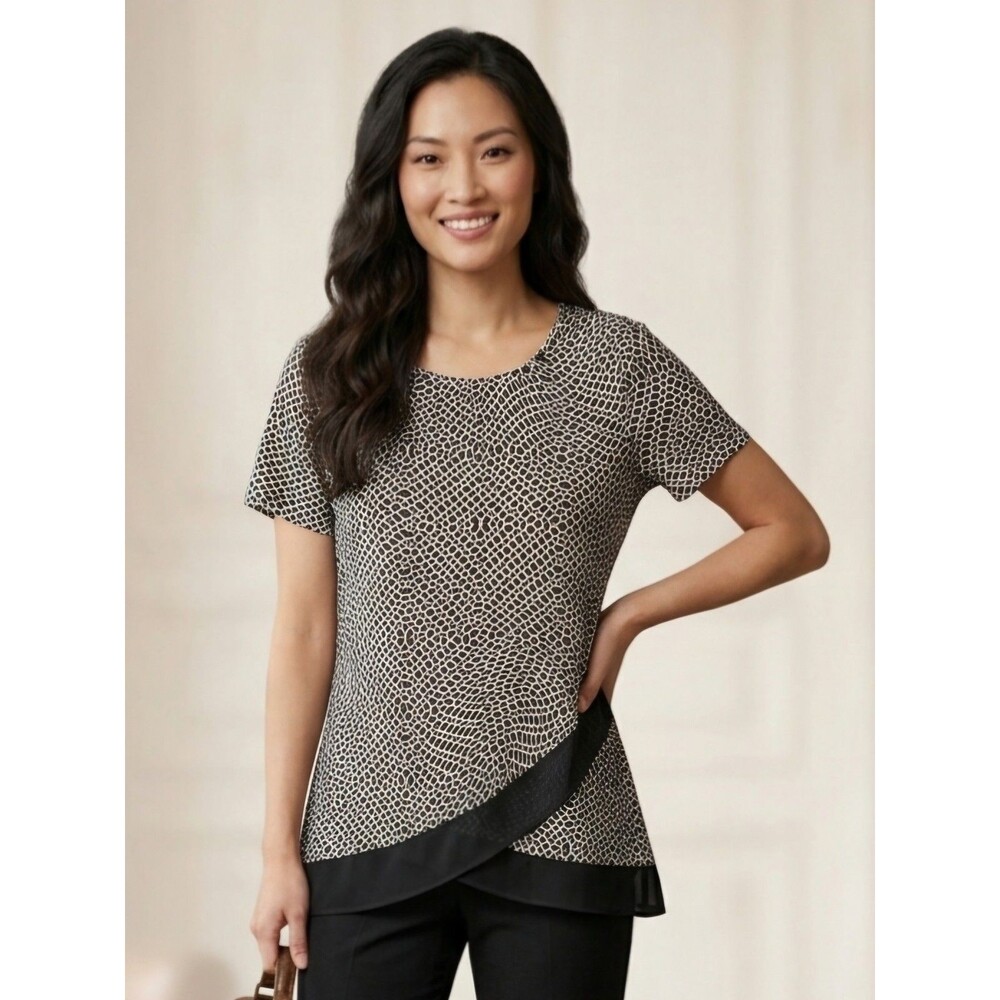 Roz & Ali Geometric Honeycomb Sheer Trim Blouse - Women's Size M